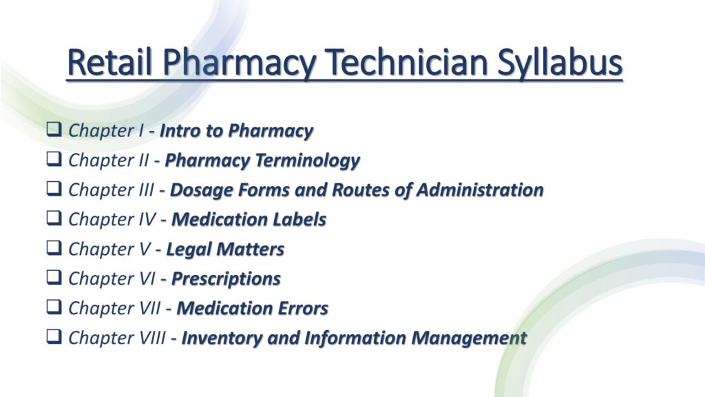 Retail Pharmacy Technician Syllabus